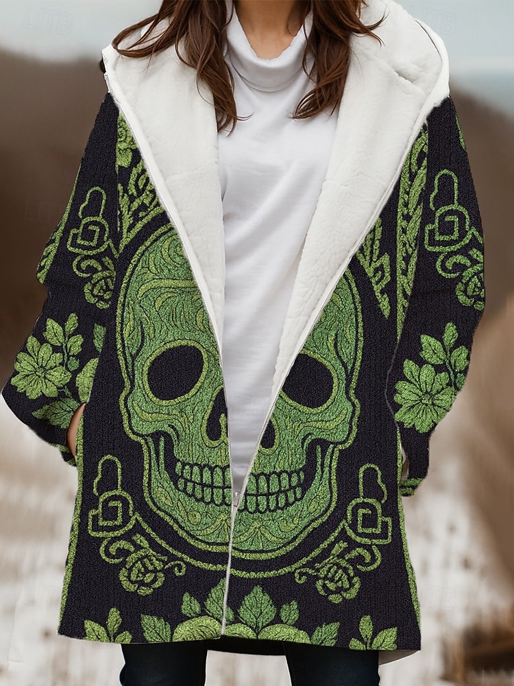 Mulheres Casaco de inverno Jaqueta de Inverno A Prova de Vento Manter Quente Zíper Bolsos Forrada com Fleece Abertura Frontal Casual Caveiras Ao ar livre Férias Casa Casual Longo Com Capuz Normal de 2025 por $52.99 –P3
