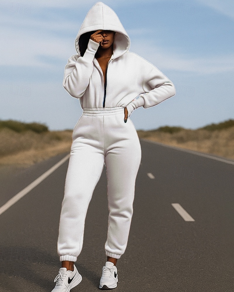 Mujer Sudadera con capucha de una pieza Conjuntos de mono Otoño Cerrar Color sólido Trajes de Yoga Blanco Verde Ejército Senderismo Vocación Al Aire Libre Manga Larga Deporte Ropa de Deporte 2025 - $28.99 –P4