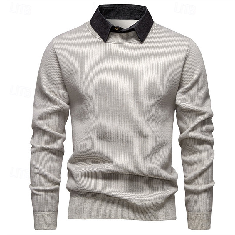 Men's Pullover Sweater Jumper Knit Sweater Ribbed Knit Regular Tops Knitted Fleece Plain Turndown Fashion Basic Vacation Daily Wear Clothing Apparel Winter Black Dark Gray S M L 2025 - $36.99 –P1