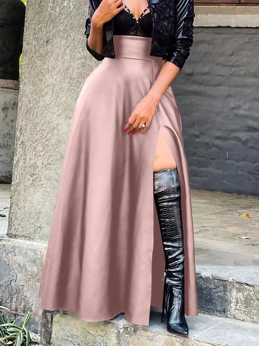 Pentru femei Elegant Modă Casual Maxi Talie Înaltă Fuste Simplu Varfuri despicate Inelastic Zilnic Petrecere Roșu Vin Negru Roz Îmbujorat Maro Primăvară 2026 - $48.99 –P7