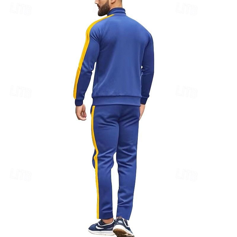 Herr Tröja Träningsoverall Outfit set Hög krage Utomhus Dagligen Sport Snörning Dragkedja Ficka Färgblock Svart Gul Rubinrött Polyester Sportkläder Mode Streetwear Vår 2025 - $43.99 –P16