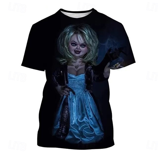 2025年 ハロウィーン チャッキー Ｔシャツ(21) プリント グラフィック柄 用途 カップル用 男性用 女性用 成人 ハロウィーン カーニバル マスカレード 3Dプリント カジュアル／普段着  コレクション – $18.99 –P2
