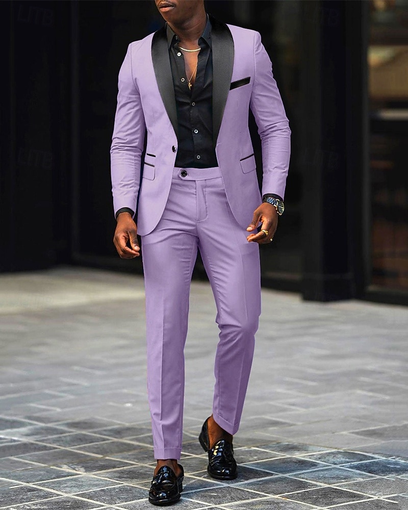 Męskie Marynarka + spodnie wizytowe Marynarka Garnitury Biznes Spotkanie towarzyskie Wesele 2 elementy Moda Codzienny Wiosna Jesień Poliester Kolorowy blok Kieszeń Guziki Wygodny Guziki jednorzędowe 2025 - $89.99 –P10