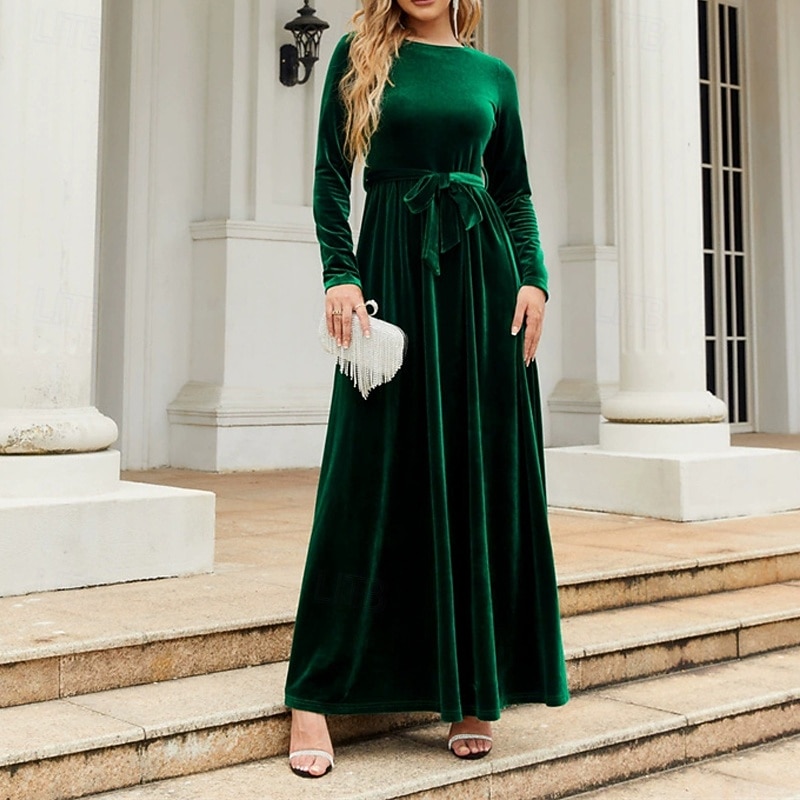 Damen Midikleid Samtkleid Cocktailkleid Elegant Mode Modern Outdoor Party Party-Abendmode Normale Passform Einfach Langarm Rundhalsausschnitt Schwarz Rote Blau Dunkelgrün Frühling Herbst 2025 - $28.99 –P6