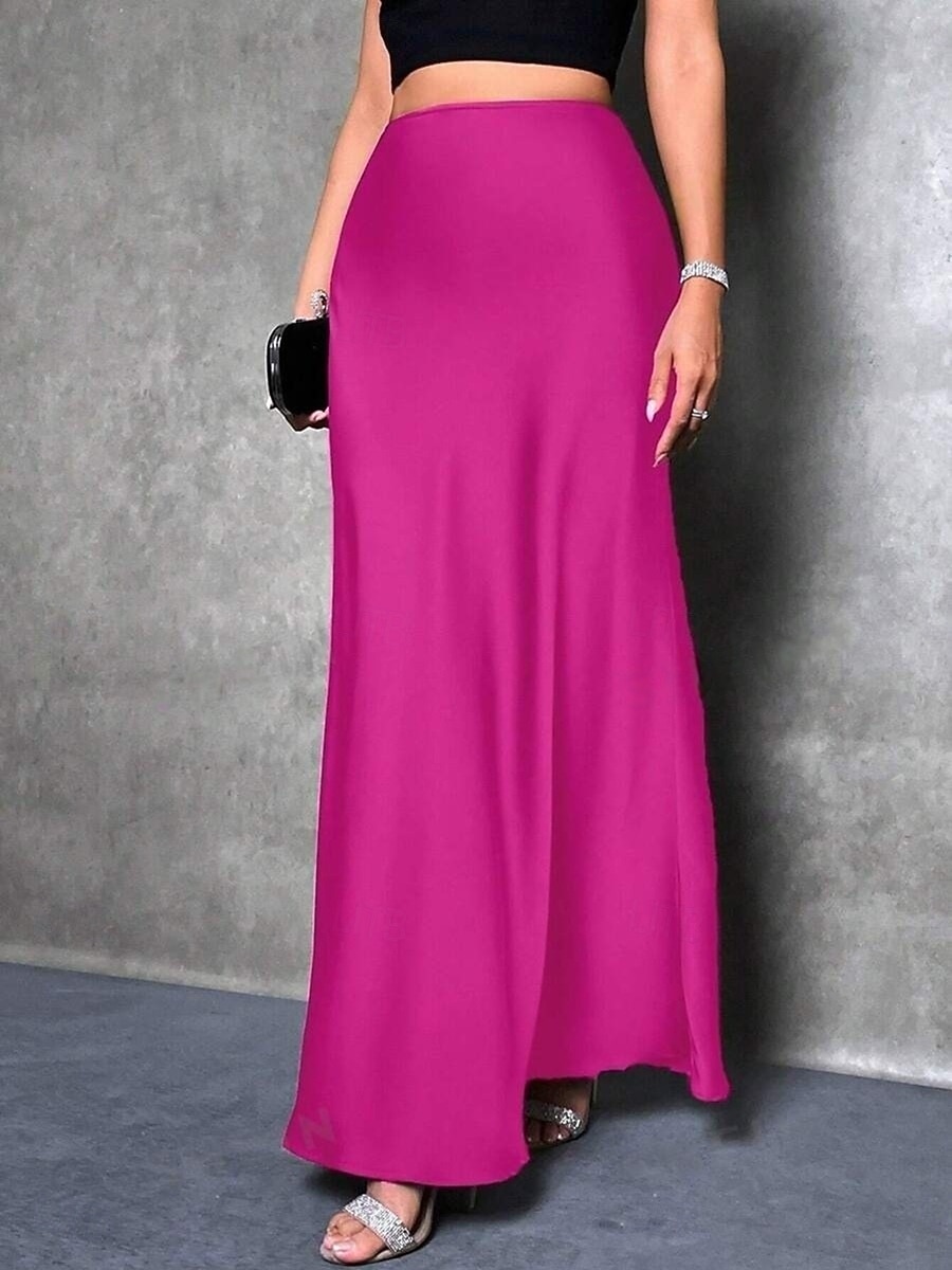 Women's Satin Skirts Elegant Fashion Maxi High Waist Skirts Plain Micro-elastic Party Street Black Fuchsia Green Khaki Spring 2026 - $25.99 –P5