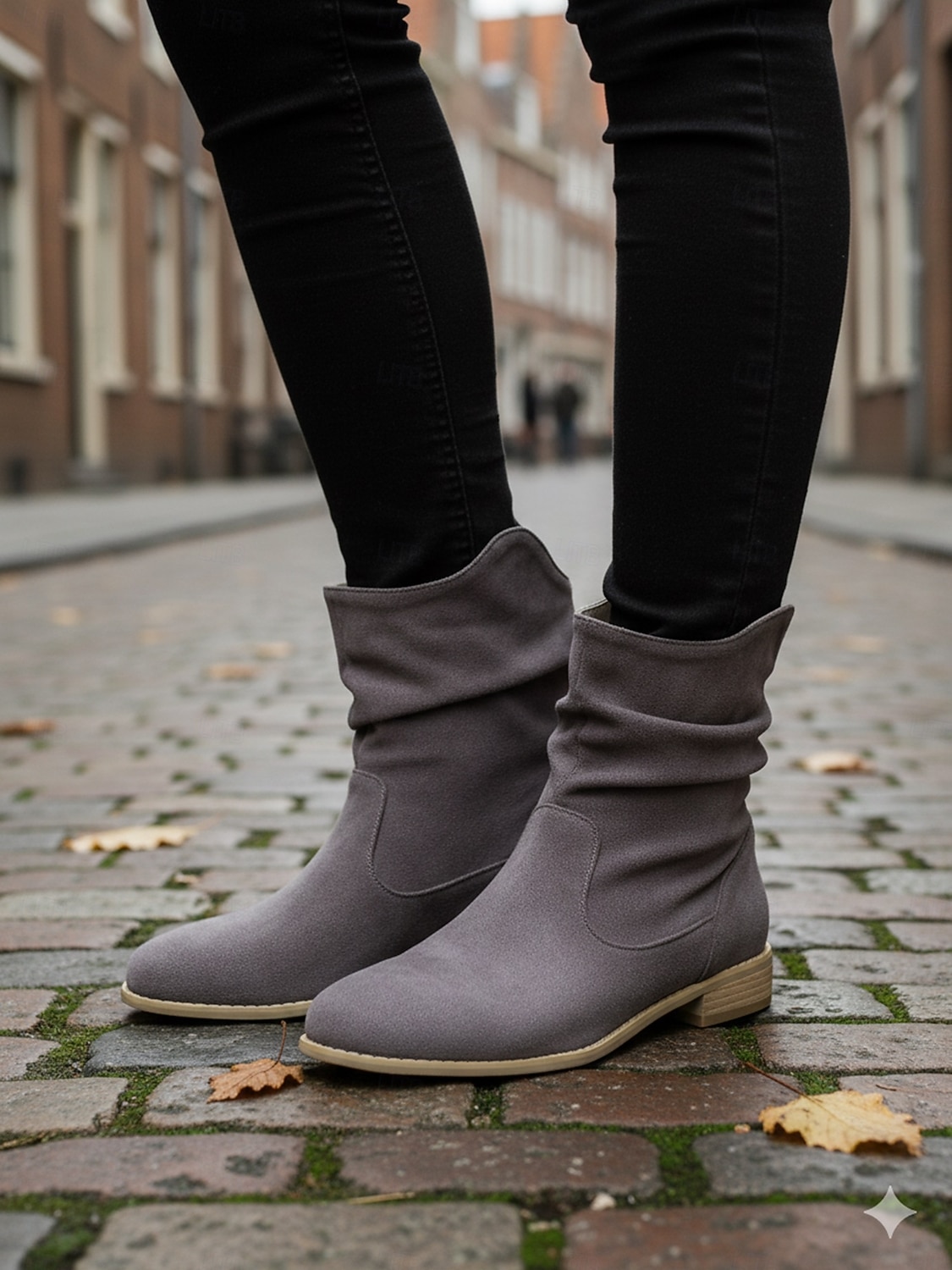 damstövlar i beige mocka – avslappnade och bekväma stövlar i västerländsk stil med låg klack 2025 - $46.99 –P4