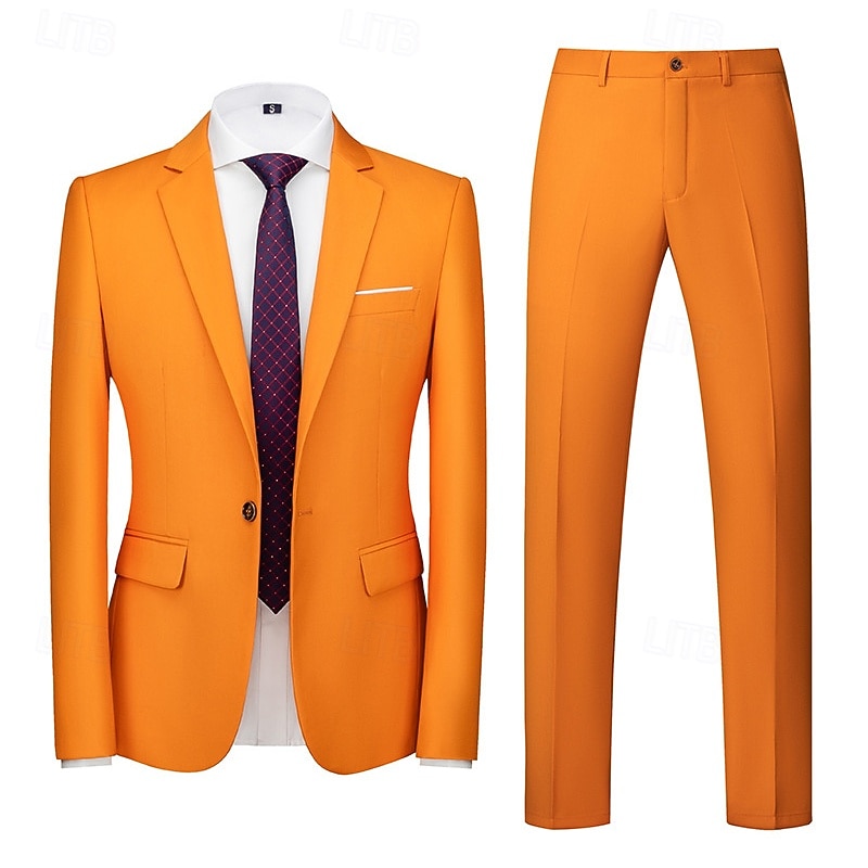 Homens Blazer Fato O negócio Coquetel Festa de Casamento 2 Peças Moda Casual Primavera Outono Poliéster Tecido Bolsos Botões Confortável Não Trespassado Jaqueta esporte Amarelo Escuro Cinzento Escuro de 2026 por $112.99 –P13