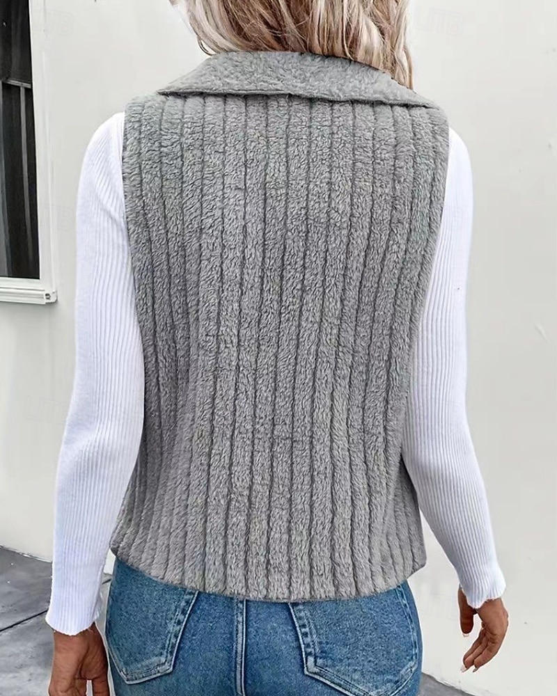 Femmes Gilet Chaud Confortable Fermeture éclair Occasionnel Uni Vacances Rue Occasionnel Tenue quotidienne Régulier Col Rabattu Coupe régulière Sans manches Vêtements d'extérieur Noir Blanche Bleu de 2026 ? $22.99 –P3