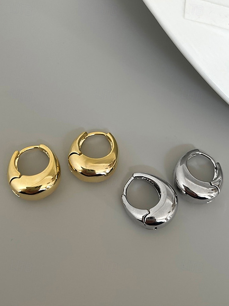 Dámské mohutné kruhové náušnice - klasické pozlacené stříbrné kulaté náušnice, minimalistické šperky pro každodenní nošení, do práce a na večírky 2026 - $5.99 –P5
