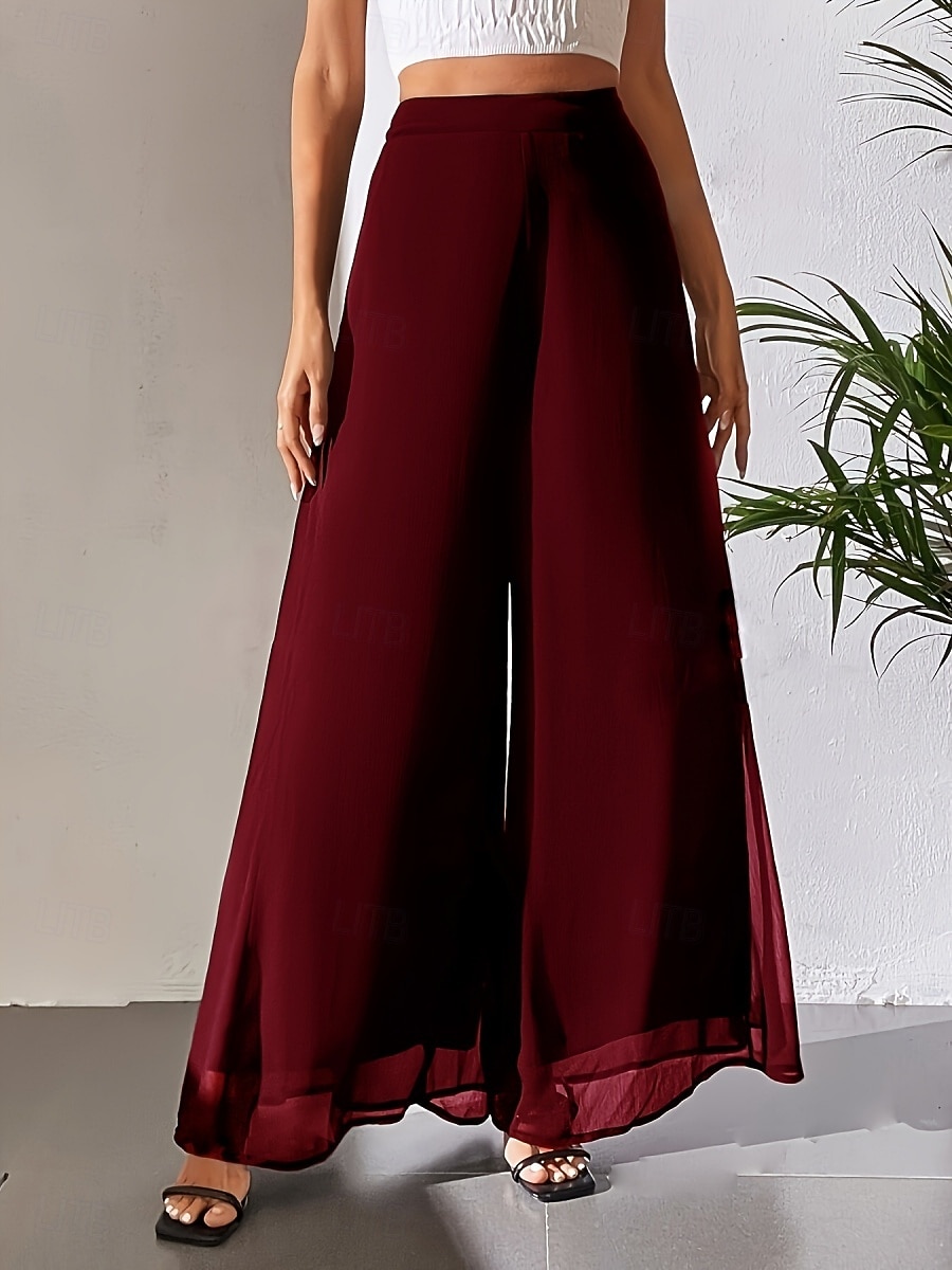 Mulheres Perna larga chinês Moda Roupa de rua Básico Comprimento total Cintura Alta Tecido Cintura elástica Confortável Macio Com Stretch Ao ar livre Rua Casual Marron Escuro Vinho Preto Branco Verão de 2025 por $26.99 –P6
