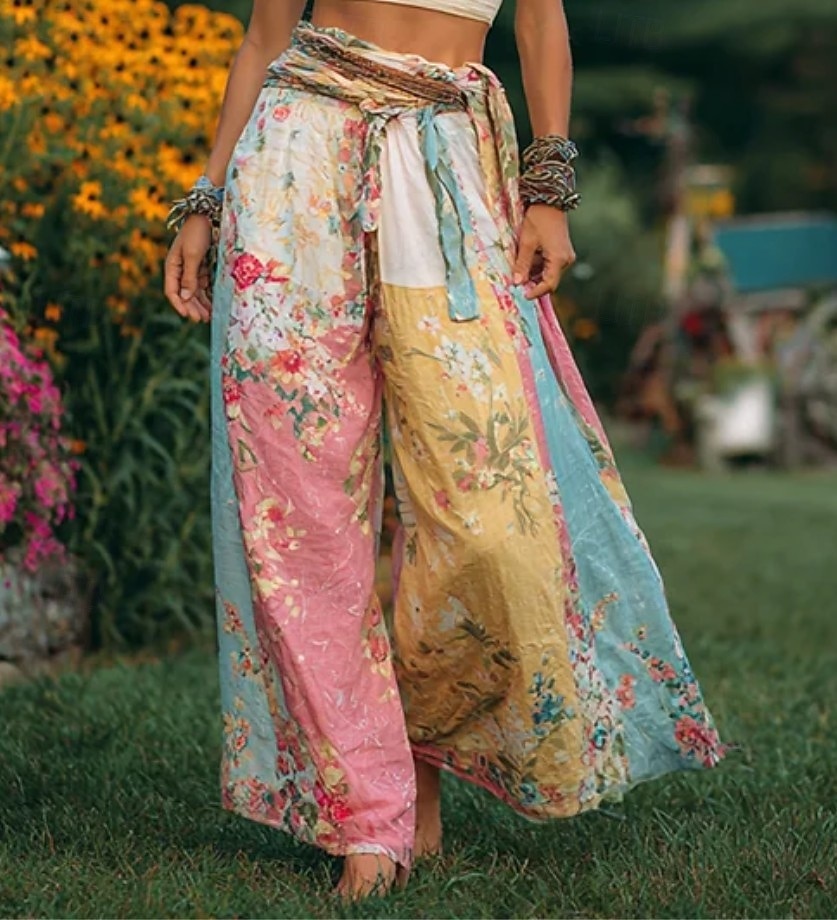 Γυναικείο Λινά Boho Φαρδιά Πόδια Chinos Παντελόνια Χαλαρά Διακοπές Vintage Μόδα Μήκος Φυλου Υψηλή Μέση Λουλουδένιο Γραφικό Σχέδιο Ψηφιδωτό Μαλακή Αναπνέουσα Μη Ελαστική Διακοπές Δρόμος Ανοιχτό Ροζ 2026 - $44.99 –P3