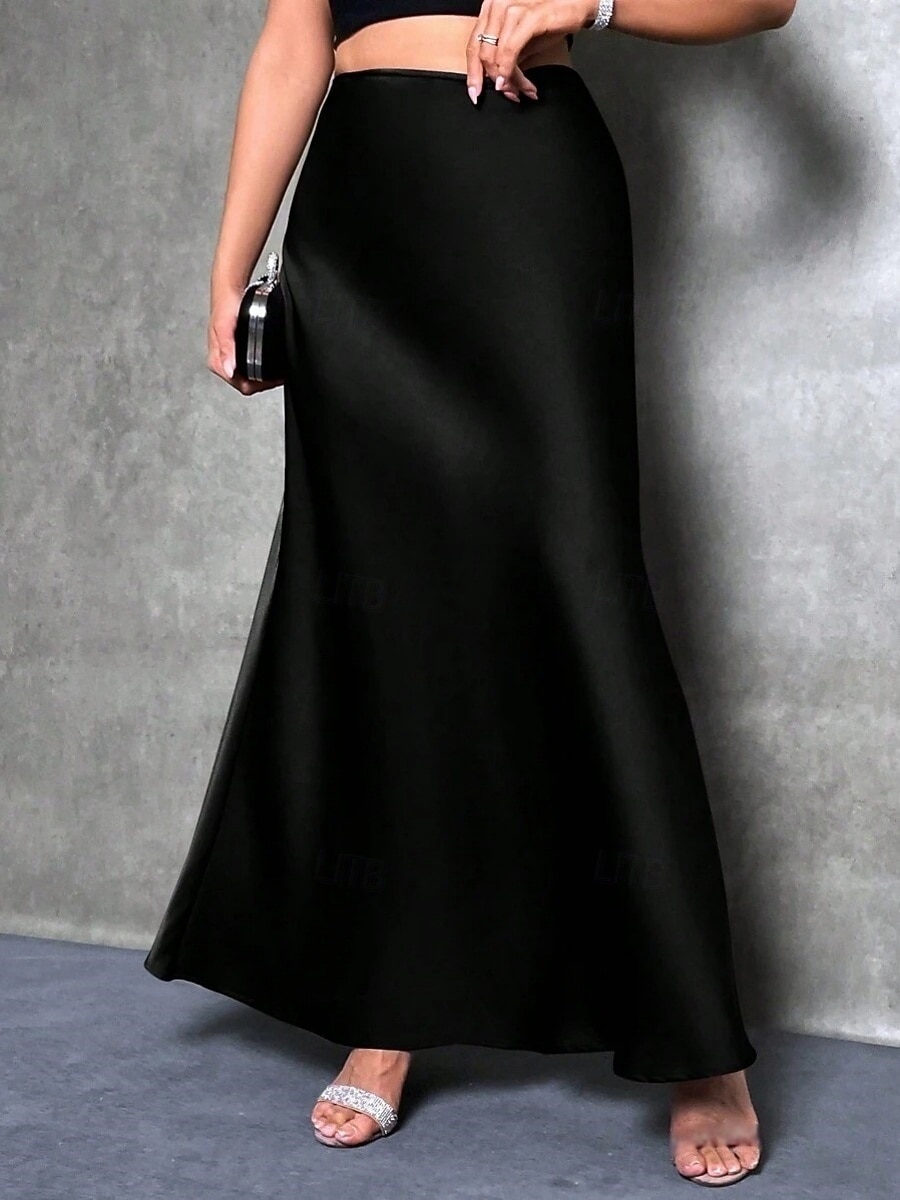 Women's Satin Skirts Elegant Fashion Maxi High Waist Skirts Plain Micro-elastic Party Street Black Fuchsia Green Khaki Spring 2026 - $25.99 –P16