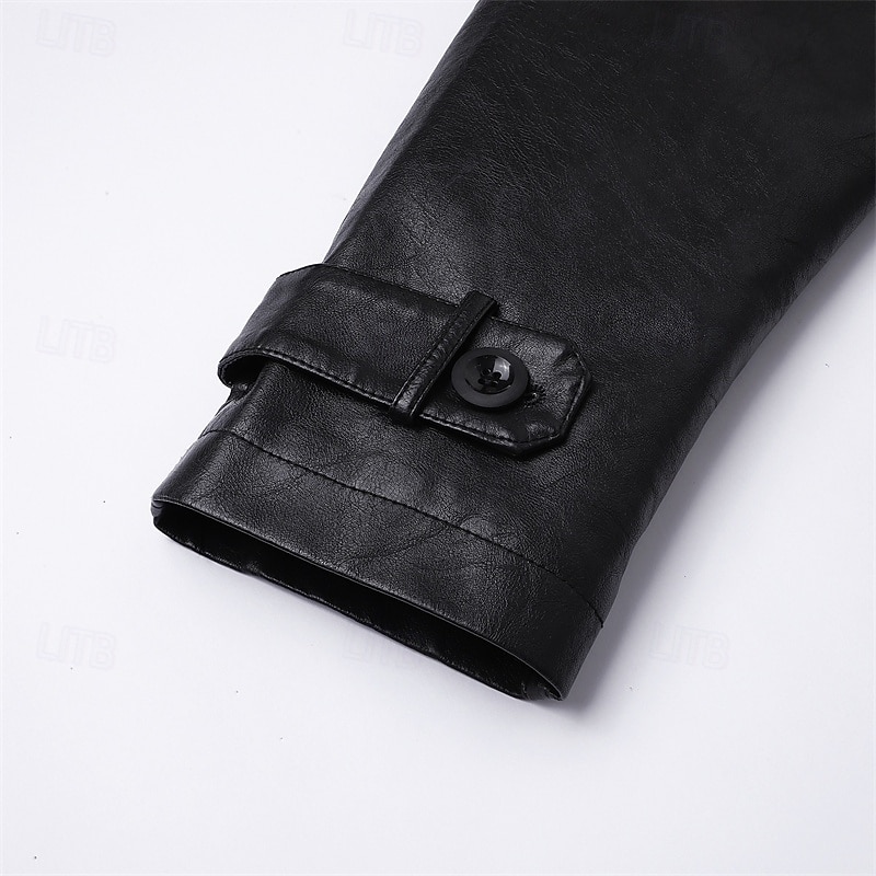 Herr Rock Trenchcoat Lång trenchcoat Semester Dagligen Vår Höst PU Läder Vindtät Ytterkläder Kläder Mode Klassisk Slät Ficka Kavajslag Enkelknäppt 2025 - $73.99 –P10
