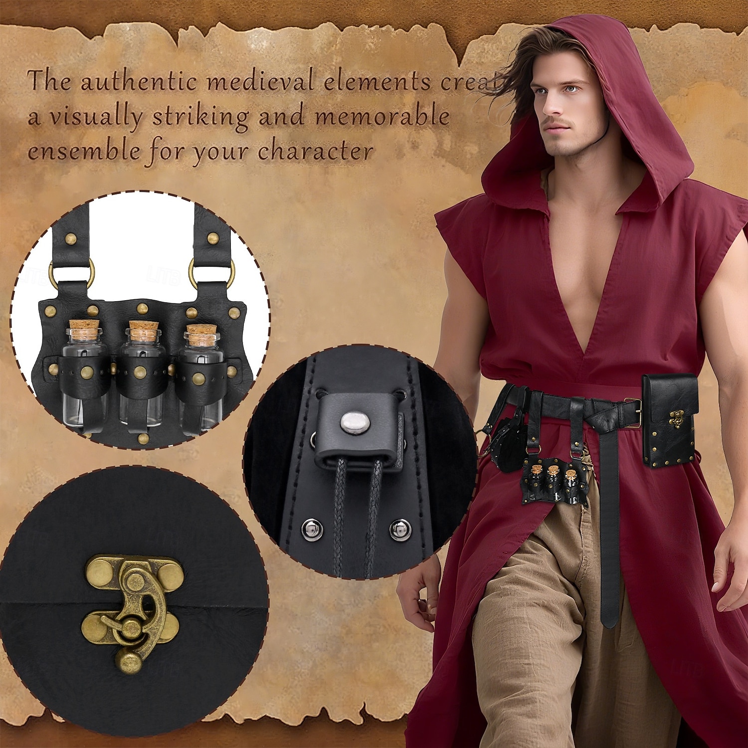 Medieval Renaissance Waist Belt Warrior Viking Fancy Dress Unisex Viking Fantasy Halloween Carnival Performance LARP Ren Faire Adults Waist Belt 2026 - $48.99 –P9
