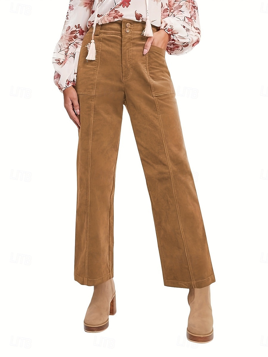 Per donna Chinos Dritto Moda Streetwear Casual Lunghezza intera Vita Alta Semplice Fascia Elastica Comodo Morbido Confortevole Inelastico All'aperto Streetwear Grigio scuro Nero Marrone Primavera del 2025 a $24.99 –P12