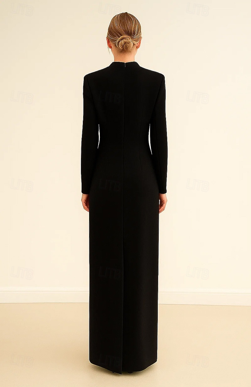 Robe de soirée fourreau / colonne ornée de cristaux, cravate noire, élégante robe de soirée formelle, longueur au sol, manches longues, col haut avec cristaux 2025 de 2025 ? $134.99 –P3