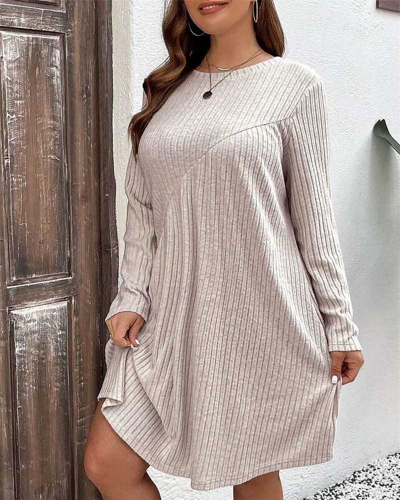 Dam Mini klänning Vardagsklänning Elegant Mode Modern Utomhus Dagligen Utekväll Normal Slät Långärmad Rund hals Aprikos Vår Höst 2025 - $35.99 –P4