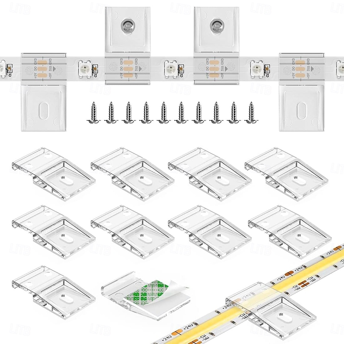 10 buc 20 buc cleme transparente pentru benzi luminoase autoadezive cu șuruburi, suport de montare, cleme de fixare puternice cu LED-uri și șuruburi pentru benzi luminoase de 0,39 in/10 mm lățime, 2026 - $25.03 –P1