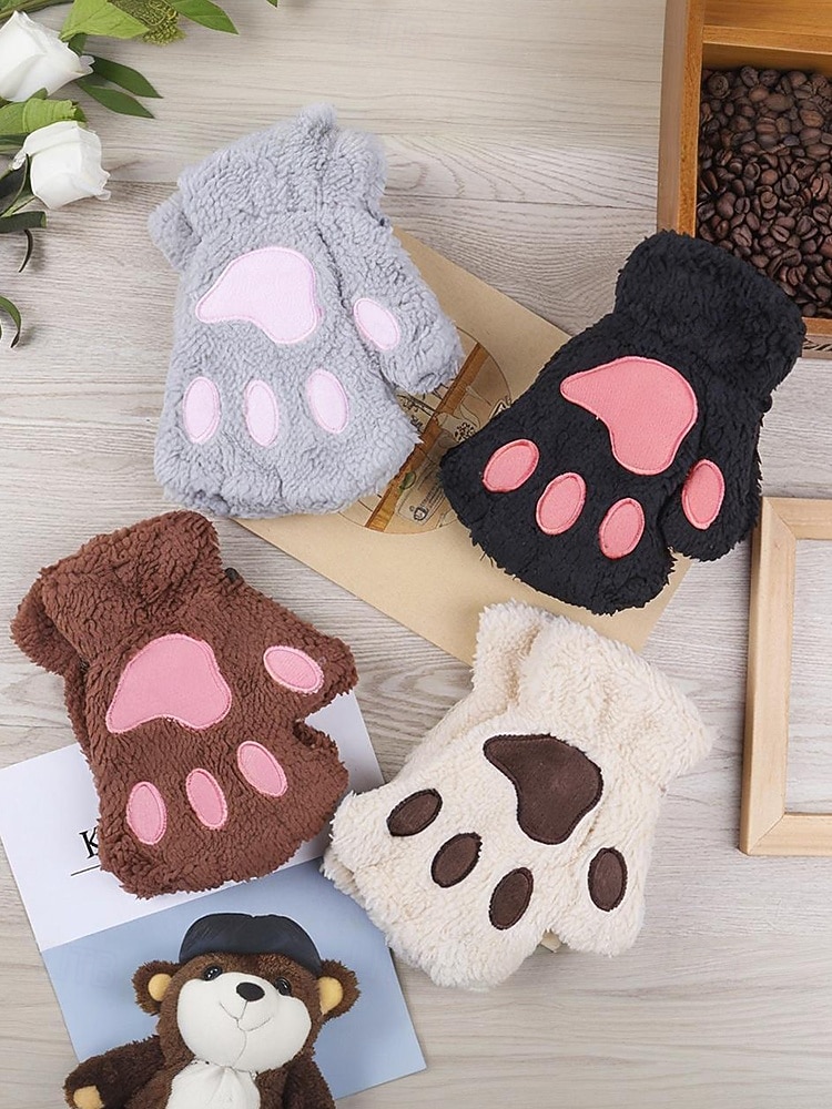 Luvas de pelúcia femininas com garras de gato – luvas fofas e peludas com garras de gato, luvas sem dedos quentes e macias para inverno, para cosplay, Halloween e uso diário de 2026 por $7.99 –P7