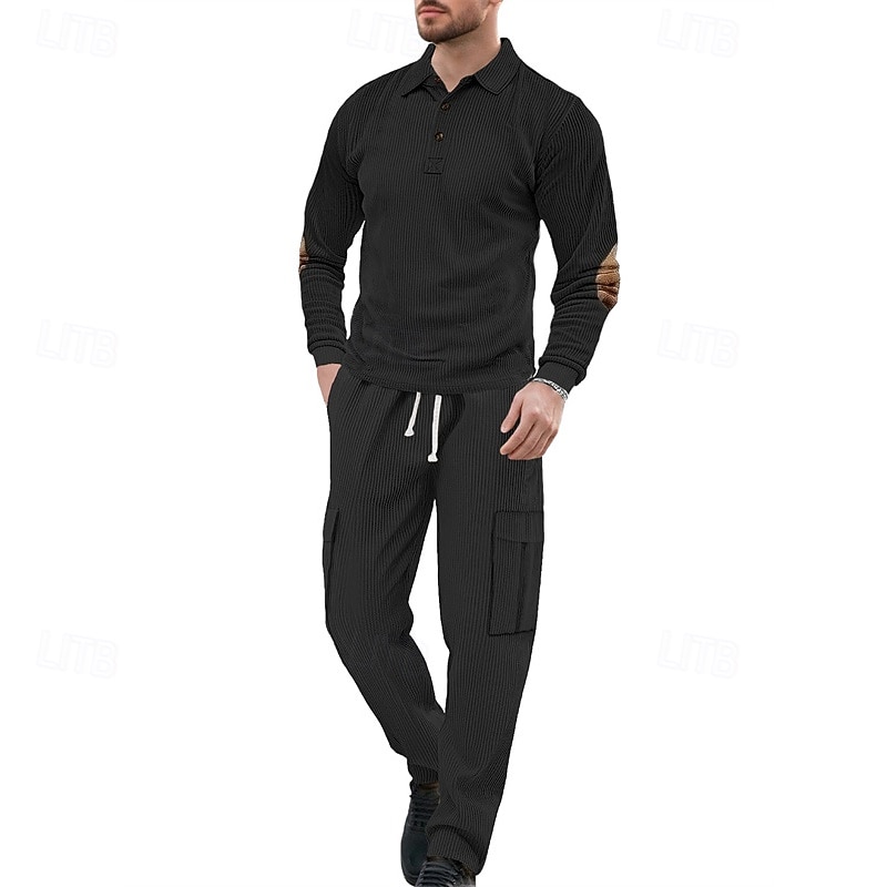 Per uomo Maglia Tuta da Ginnastica Set di abiti Bavero All'aperto Quotidiano Sportivo Coulisse Cardigan con Bottoni Tasca Blocco di colori Nero Blu marino Cachi Poliestere Abbigliamento sportivo Moda del 2026 a $49.99 –P7