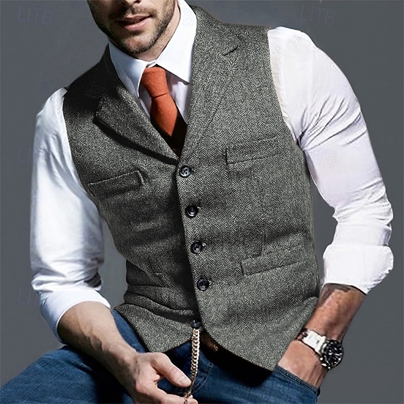 Herren Weste Gilet Urlaub Party Geschäft Mode Lässig Frühling Herbst Tasche Knöpfe Polyester Bequem Einfach Einreihig Ein-Knopf Revers Normale Passform Hellgrünkaffee Schwarz Grün Hellgrau Weste 2025 - $32.99 –P16