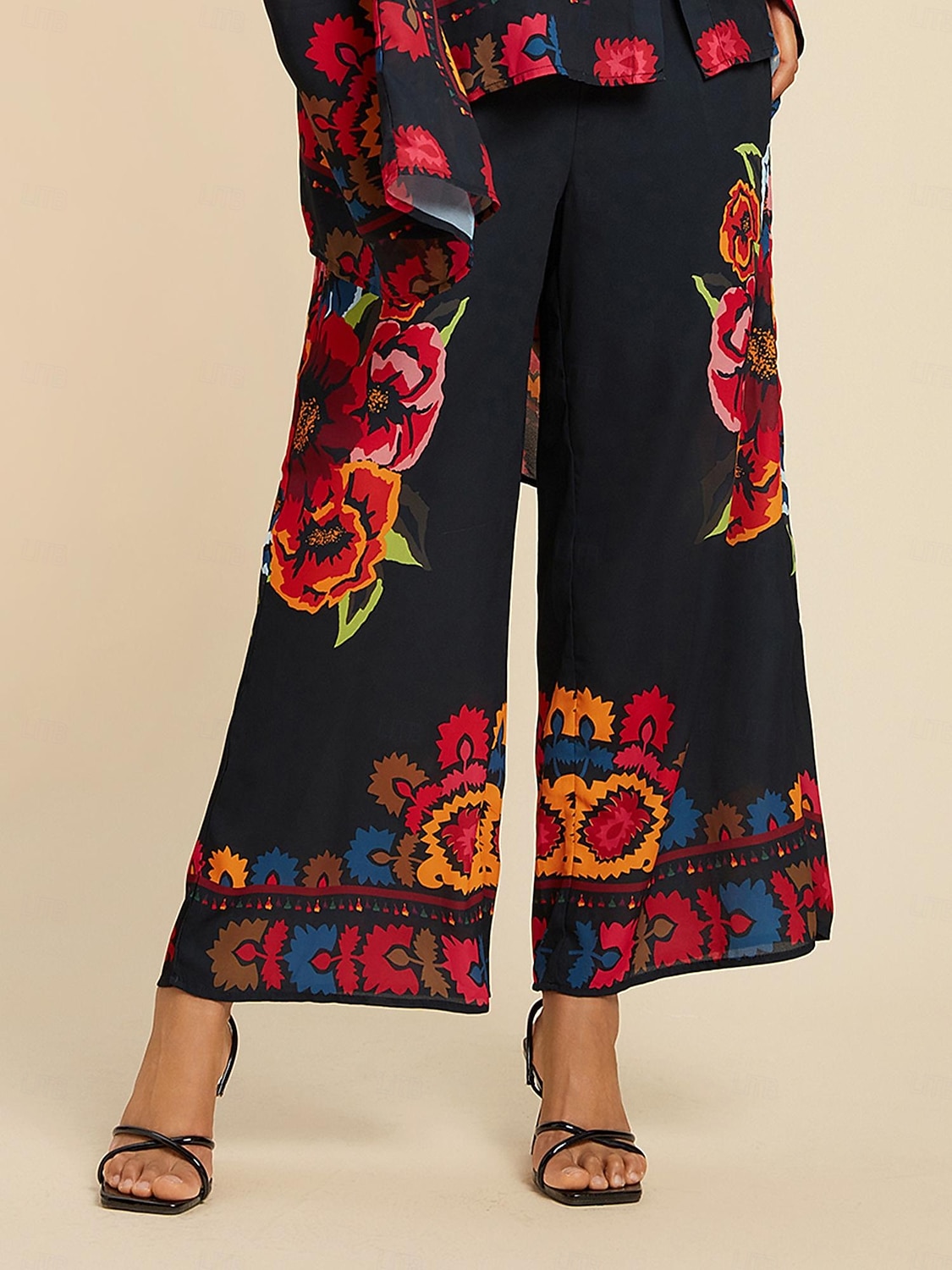 Per donna Femminile Gamba larga Pantaloni Lunghezza intera Raso Elegante Bohemien Vacanza Nero Estate Primavera XS S M del 2025 a $72.99 –P1