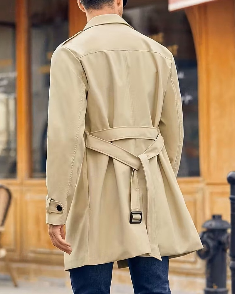 Herren Mantel Trenchcoat Langer Trenchcoat Urlaub Täglich Frühling Herbst Polyester Winddicht Oberbekleidung Bekleidung Mode Klassisch Einfach Tasche Revers Doppelreihig 2025 - $44.99 –P4