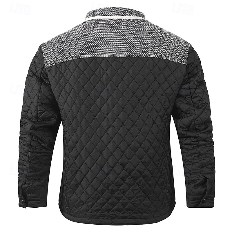 Herr Quiltad jacka Vardaglig jacka Semester Dagligen Håller värmen Lappverk Ficka Höst Vinter Färgblock Mode Klassisk Hög krage Normal Svart Blå Kaki Armégrön Jacka 2025 - $60.99 –P3