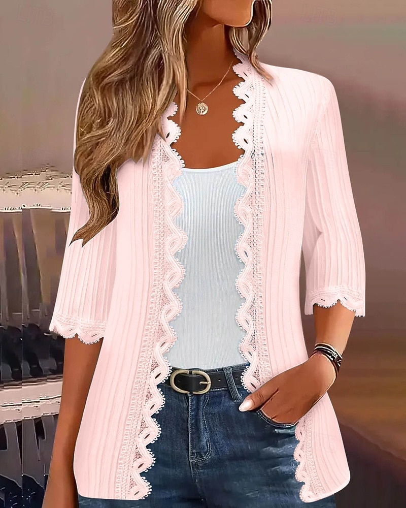 Damskie Sweter Sweter rozpinany Moda miejska Codzienny Jednokolorowe W serek Dzianiny Rękaw 3/4 Zwykłe topy Robić na drutach Święto Wyjściowe Weekend Czerwone wino Czarny Wiosna Jesień 2026 - $10.99 –P16