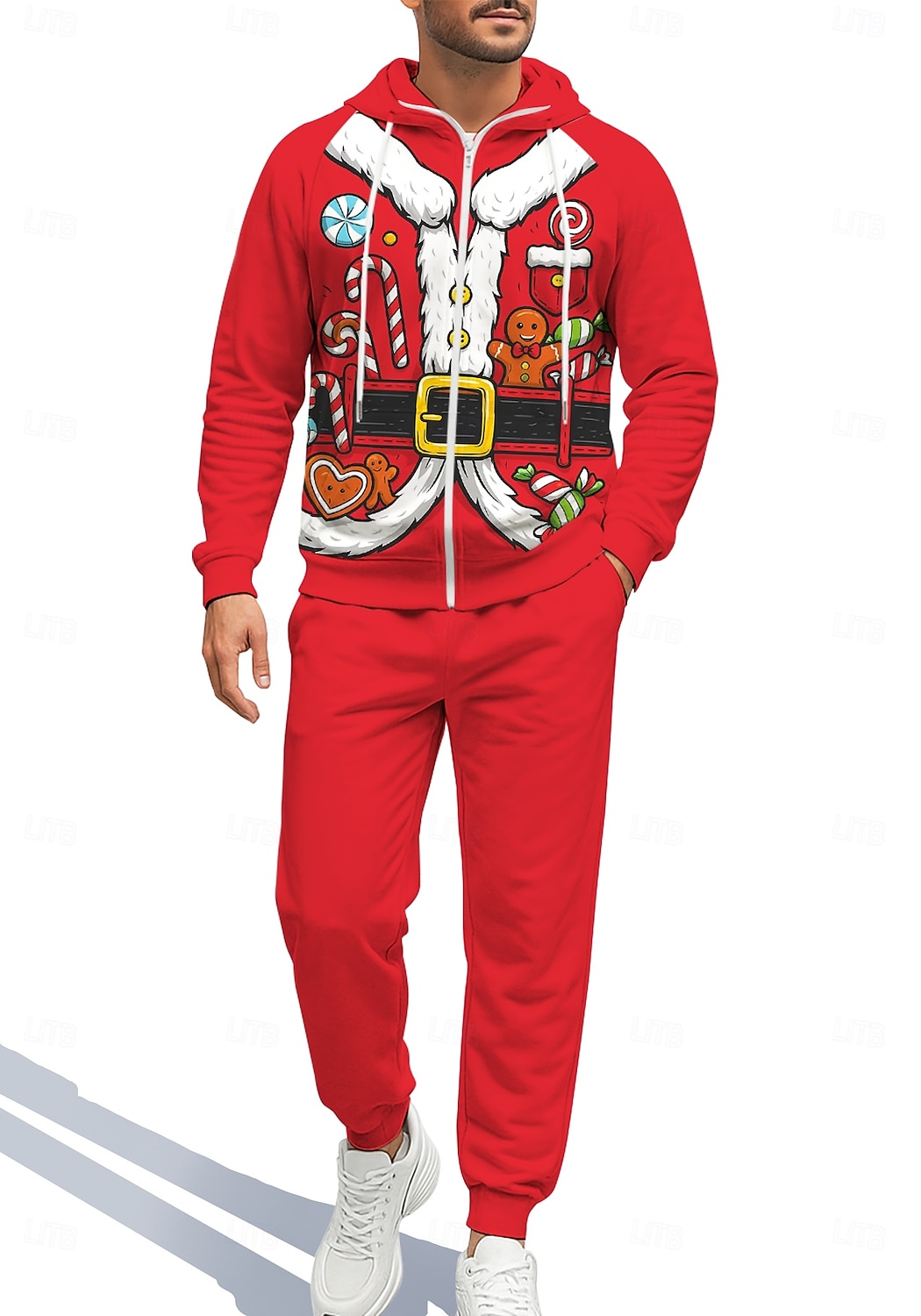 Natale Per uomo Felpa con cappuccio Tuta da Ginnastica Felpa con cappuccio con zip Coulisse Tasche Pantaloni Felpa con Cappuccio Felpa Autunno Rosso Verde Allenamento in Palestra Casuale Pallacanestro del 2025 a $41.99 –P3