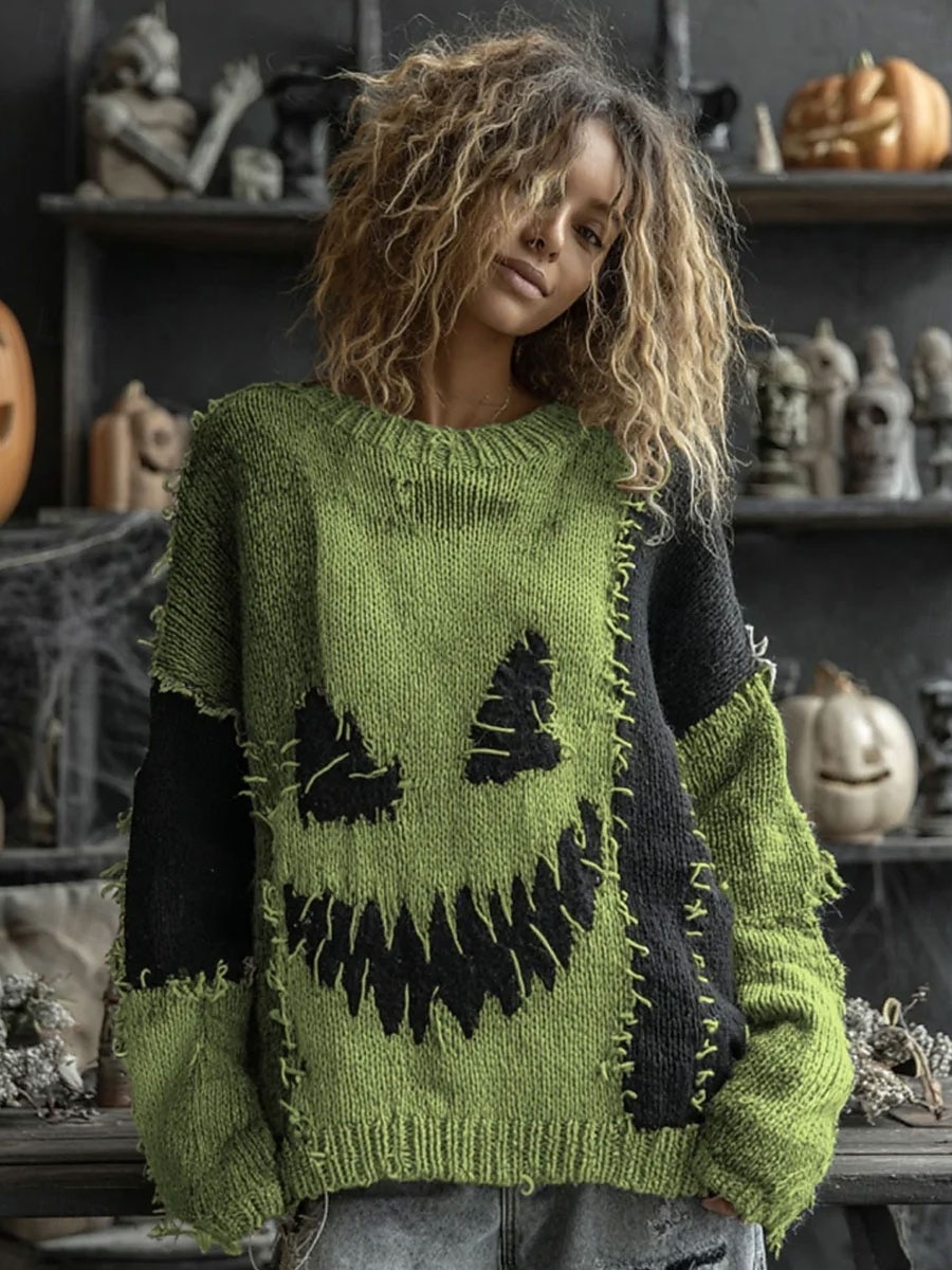 Női Pulóver aranyos stílus Utcai sikk Alkalmi Grafika Tök Terített nyak Kollázs Kötött Hosszú ujj Normál felsők Kötött Halloween Narancssárga Lóhere Ősz Tél 2025 - $29.99 –P2