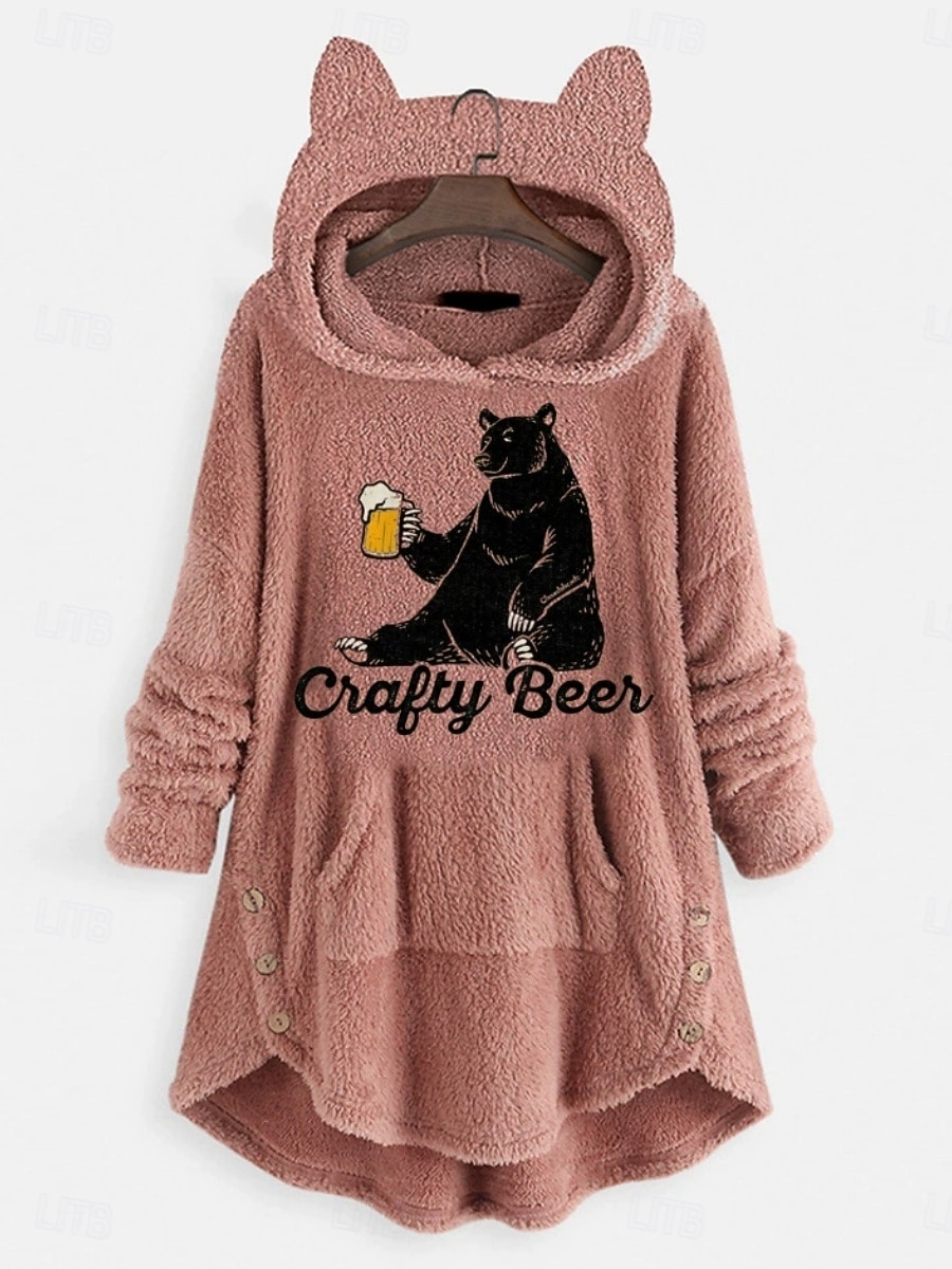Női Pulóver Hoodie pulóver Állat Szöveg Alkalmi Hosszú ujj Kapucni Hosszú felsők Utca Hétköznapi Arcpír rózsaszín Bor Szürke Ősz Tél 2025 - $31.99 –P4