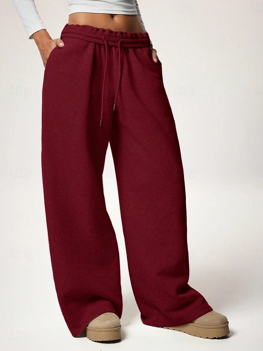 Femmes Joggings Jambe large Chinos Mode Streetwear Occasionnel Longueur complète Taille haute Uni Ceinture Élastique Confortable Doux Élastique Extérieur Rue Gris clair Noir Blanche Rouge Ét de 2026 ? $29.99 –P21