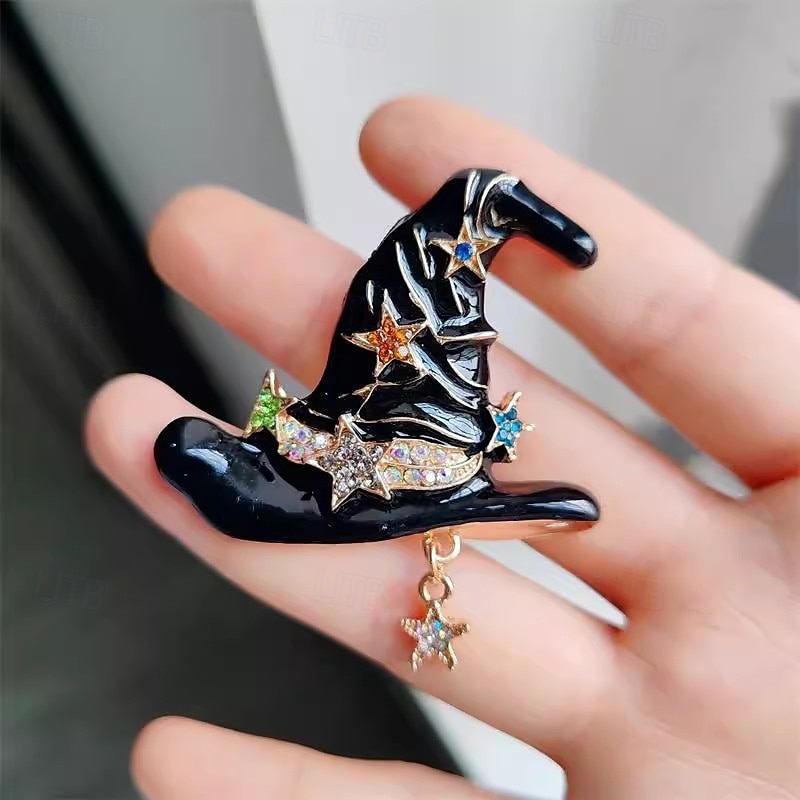Set de broșe pentru pălării de vrăjitoare de Halloween pentru femei - 2 bucăți de insigne emailate alb-negru cu pandantive stea pentru accesorii de petrecere la costume 2025 - $14.99 –P2