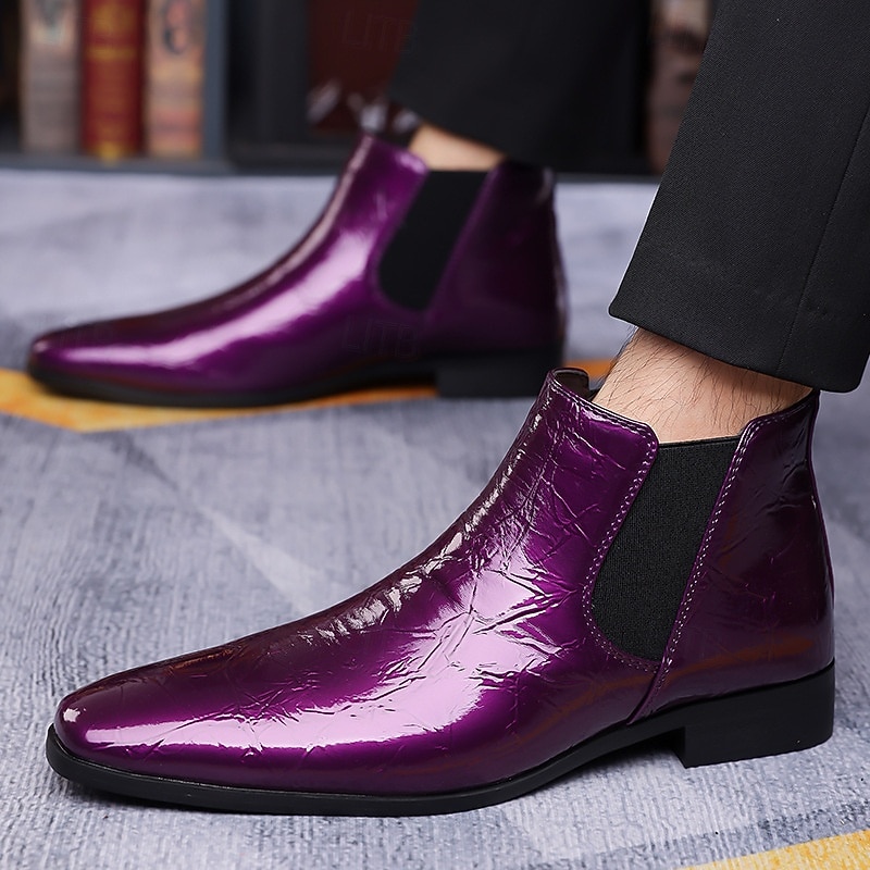 Botas Chelsea masculinas com relevo dourado – botas de cano curto de couro sintético com acabamento brilhante, sapatos formais elegantes para casamentos, festas e apresentações no palco de 2025 por $42.99 –P11