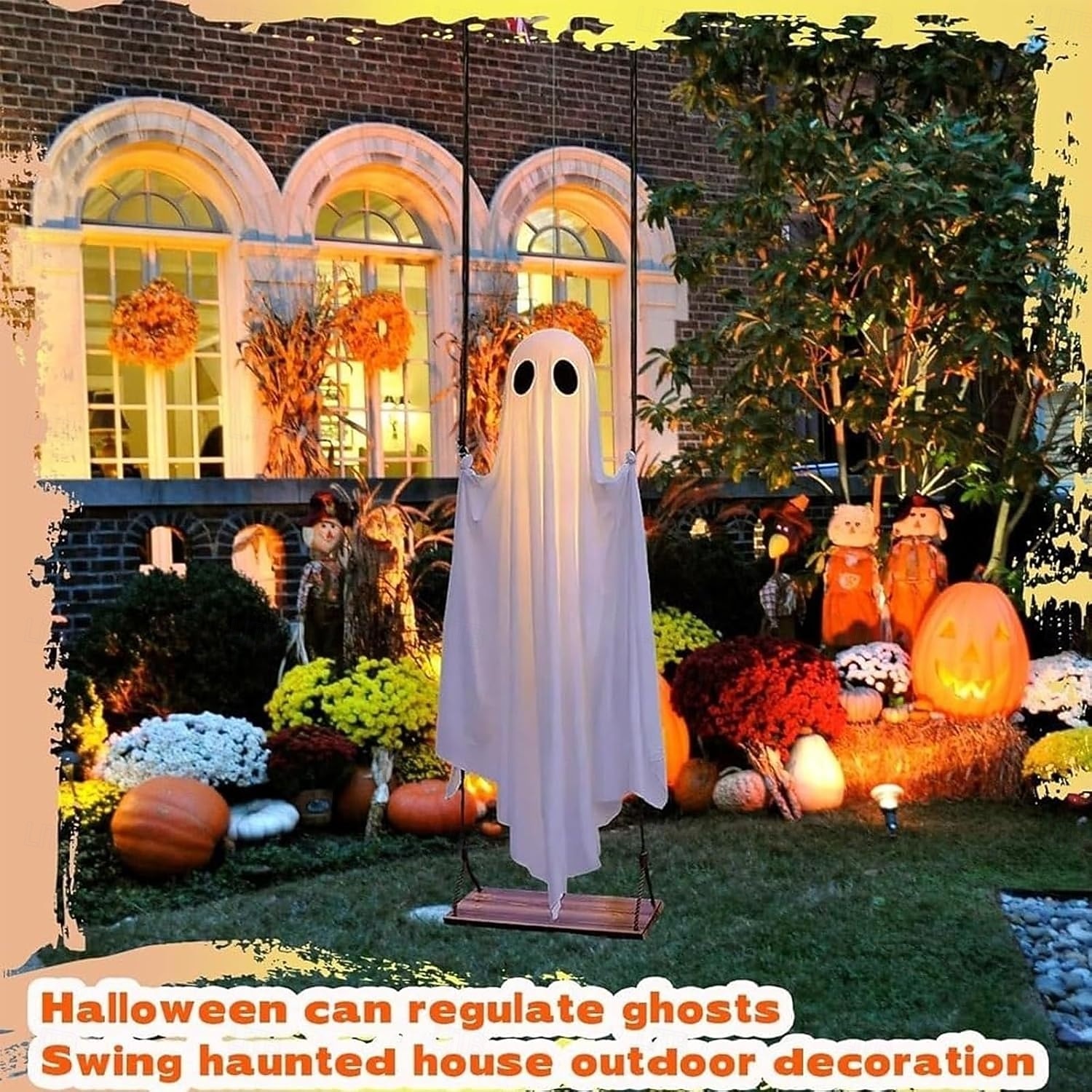 2025年 ハロウィン スイングゴースト デコレーション 屋外用 5.9フィート 大型 吊り下げゴースト スイング リモコン付き ストリングライト付き 不気味でかわいいゴースト デコレーション 木 ポーチ 庭 庭 芝生用  コレクション – $47.99 –P5