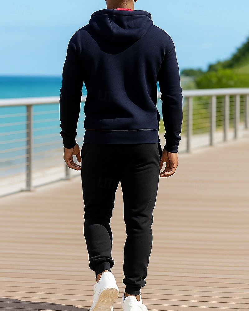 Herr 2-delad träningsoverall Lounge-hoodie Träningsset Snörning Solid färg Träningsdräkter Höst Svart Röd Utomhus Resor Sport Fuktabsorberande Långärmad Sport Sportkläder Microelastisk Normal 2026 - $37.99 –P2