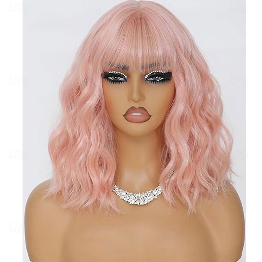 Peruka typu bob syntetyczna z grzywką dla kobiet, bordowa, syntetyczna, odporna na ciepło, luźna, kręcona, falowana, krótka, bob w kolorze czerwonego wina, bezklejowa, fryzura na co dzień 2025 - $21.99 –P3