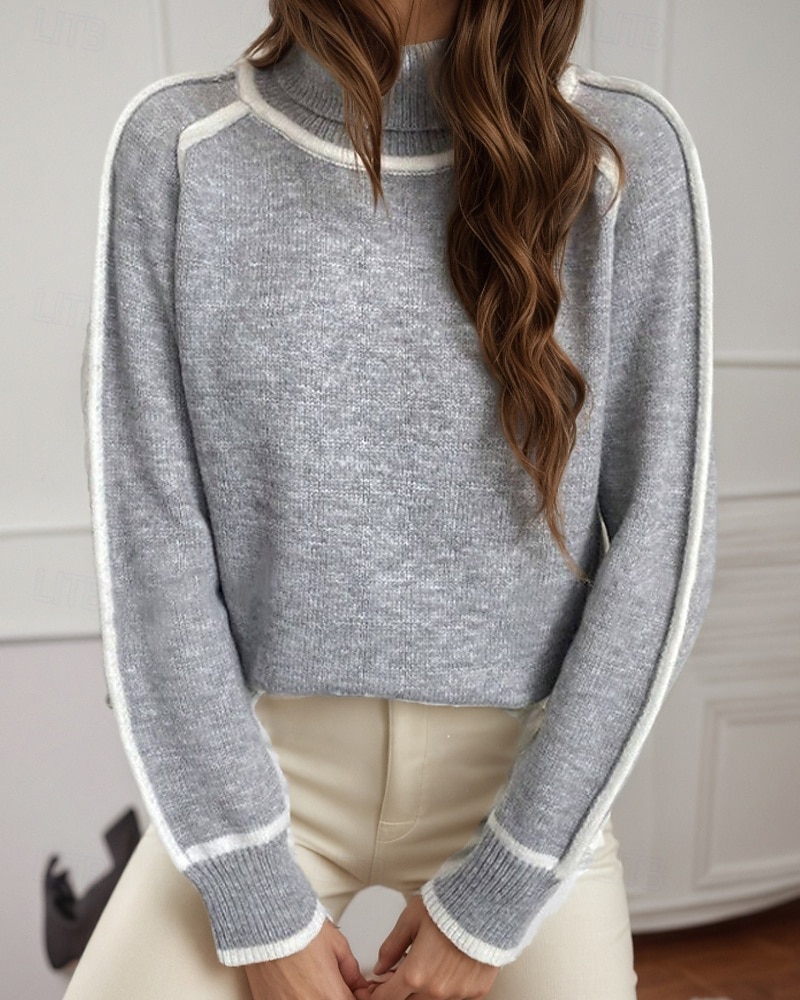 Dame Genser Gatemote Fritid Fargeblokk Rullekrage Lapper Strikket Langermet Vanlige topper Strikke utendørs Daglig Ut på byen Svart Gul Høst Vinter 2025 - $38.99 –P2