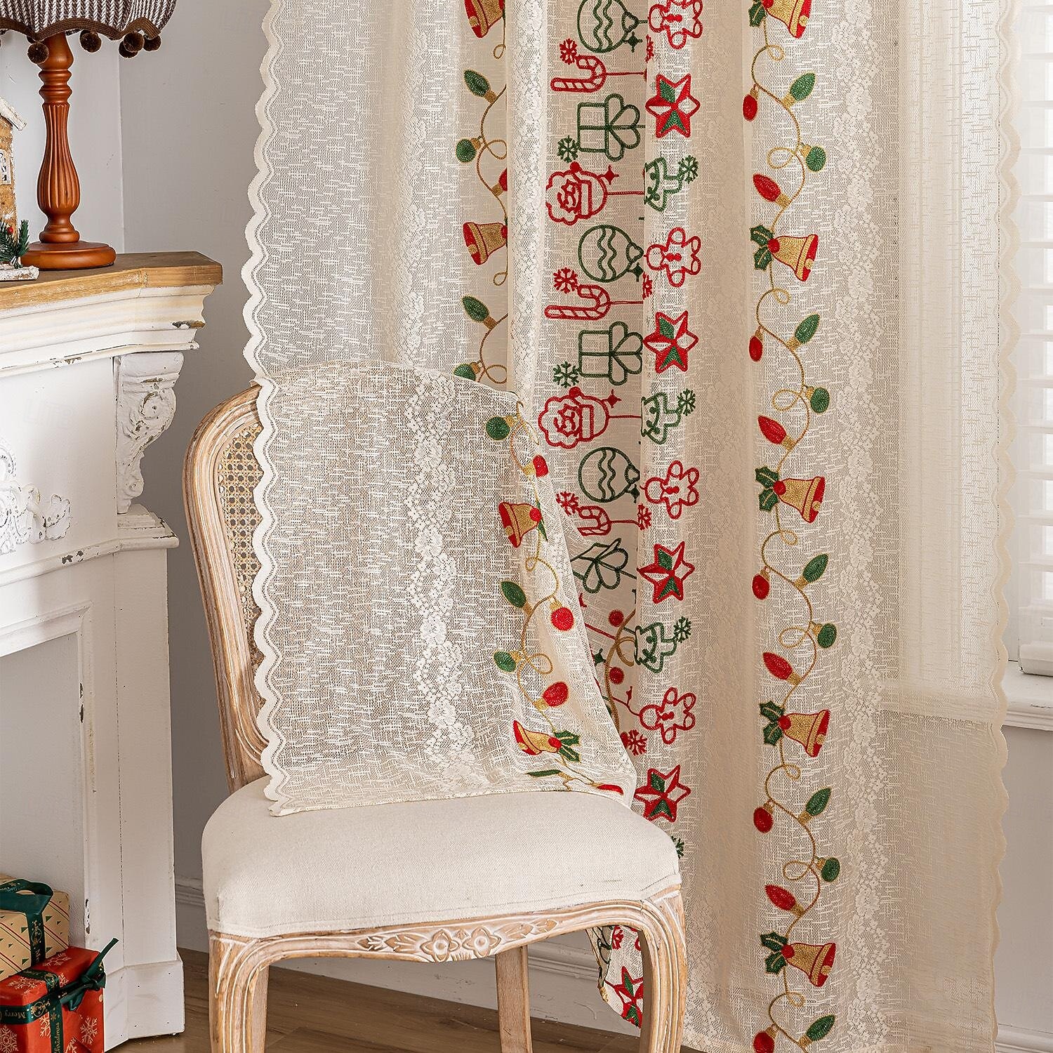 Julbroderade utskurna gardiner, julgardiner för vardagsrum och sovrum, färdiga i europeisk-amerikansk stil 2025 - $9.49 –P5