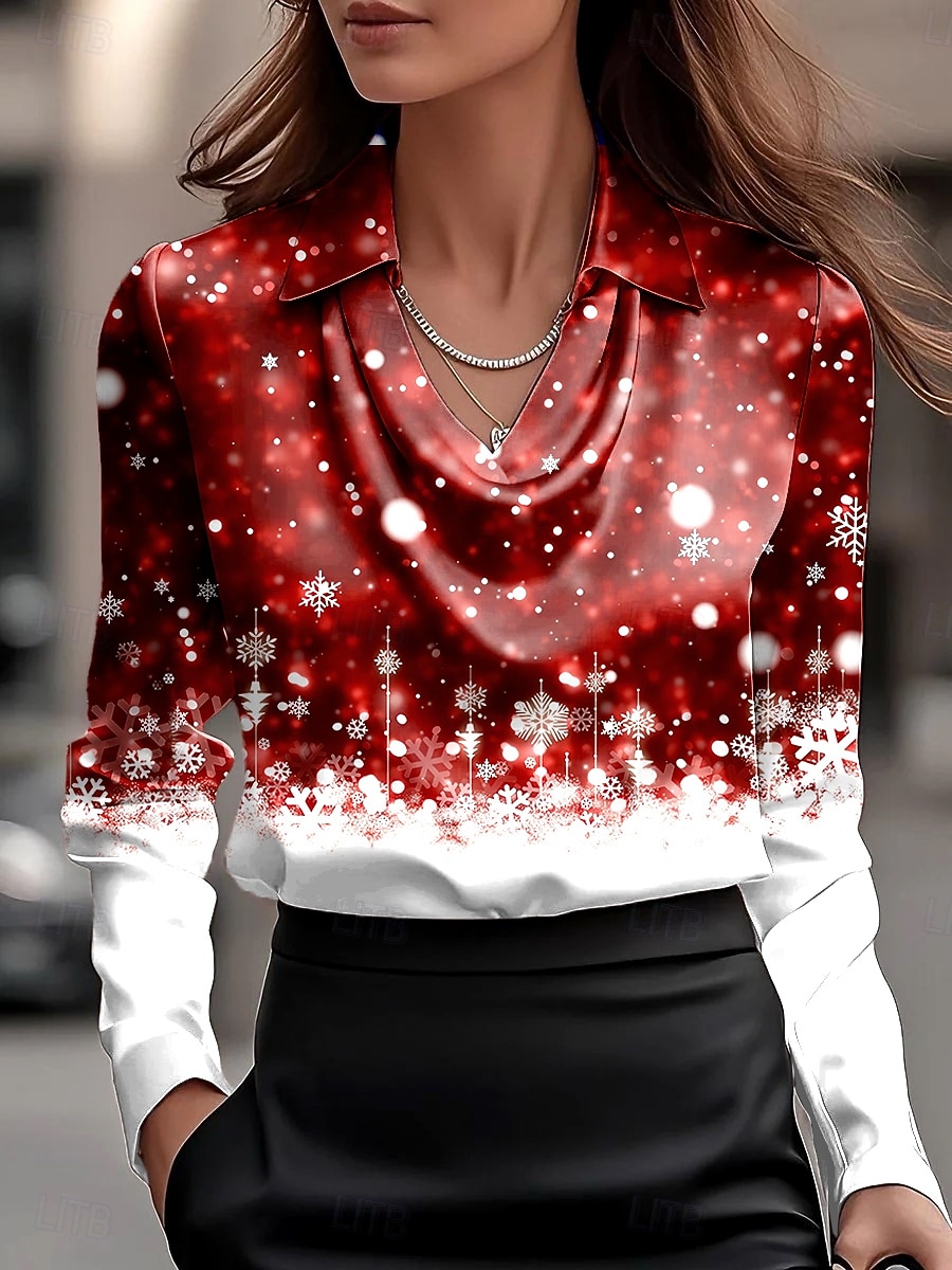 Jul Dame Skjorte Nyanse Grafisk Snøfnugg Elegant Stilfull Fritid Langermet Cowl-hals Vanlige topper Arbeid Festkveldsklær Daglig Rynket Drapering Vin Blå Lilla Høst Vinter 2025 - $34.99 –P2