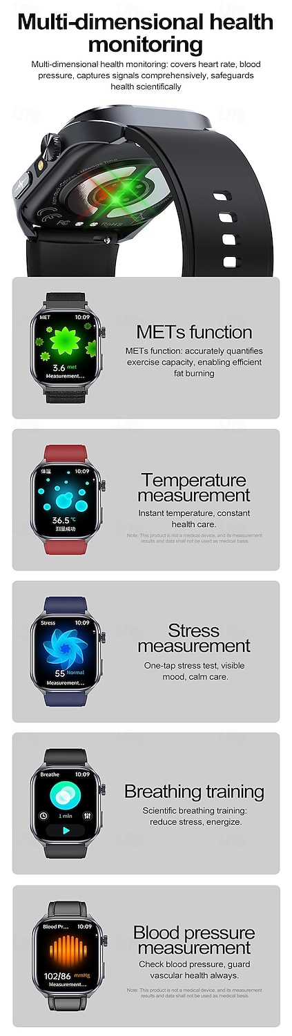 iMosi ET572 Relógio inteligente 2 polegada Relógio inteligente Bluetooth ECG + PPG Monitoramento de temperatura Podômetro Compatível com Android iOS Feminino Masculino Suspensão Longa Chamadas com de 2025 por $51.99 –P11
