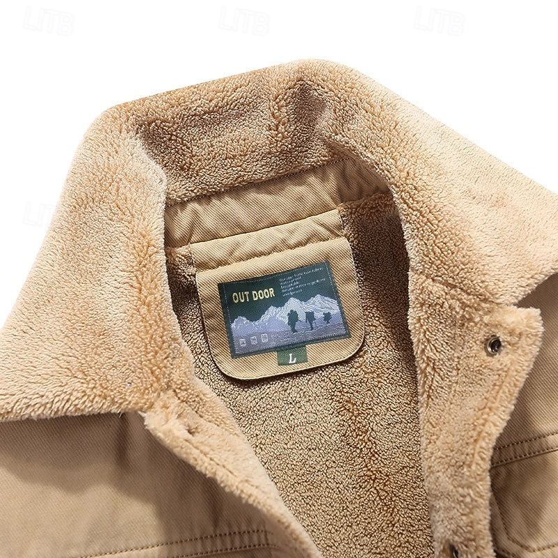 Herre Cow Print Fleece-jakke Cargo jakke Sherpa jakke Hold Varm Årgang Fritid utendørs Hjem Flere lommer Bomullsjakker Vinterfrakker Høst Vinter Fleecekrage med nedfellbar krage Langermet Svart 2025 - $52.99 –P6