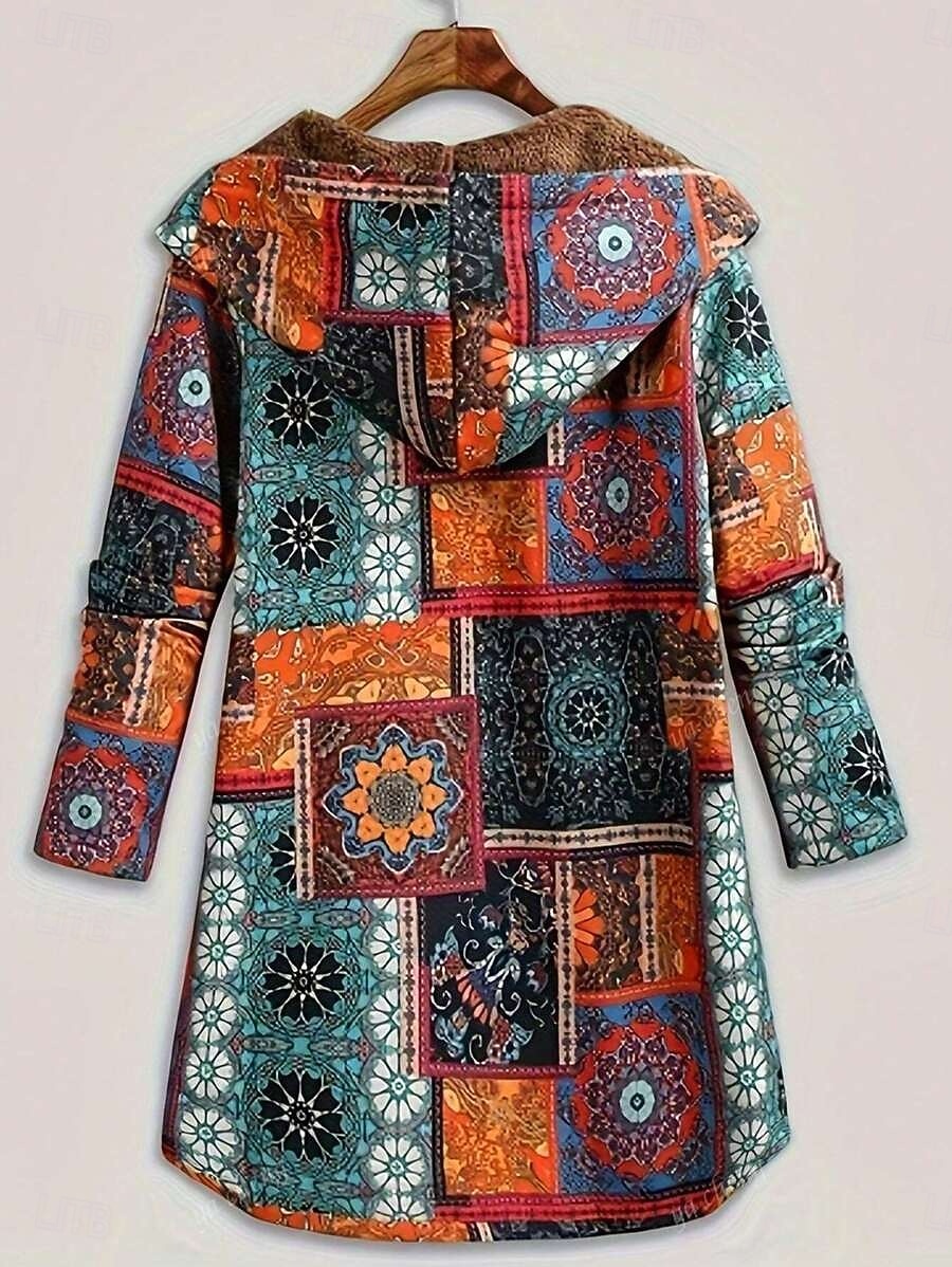 Mulheres Jaqueta sherpa Jaqueta casual Confortável Respirável Imprimir Casual Geométrica Férias Rua Casual Roupa Diária Abertura Frontal Longo Com Capuz Normal Manga Longa agasalhos Laranja Primavera de 2025 por $35.99 –P2