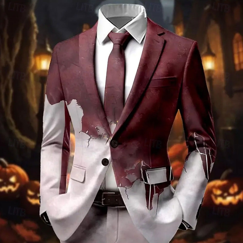Men's Coat Blazer Outdoor Street Casual Casual Daily Fall / Winter 100% Polyester Gradient Blood stains 3D Print Buttons Thermal Warm Comfortable Single Breasted Blazer Red Purple Green Gray 2026 - BHD 34.04 –P3