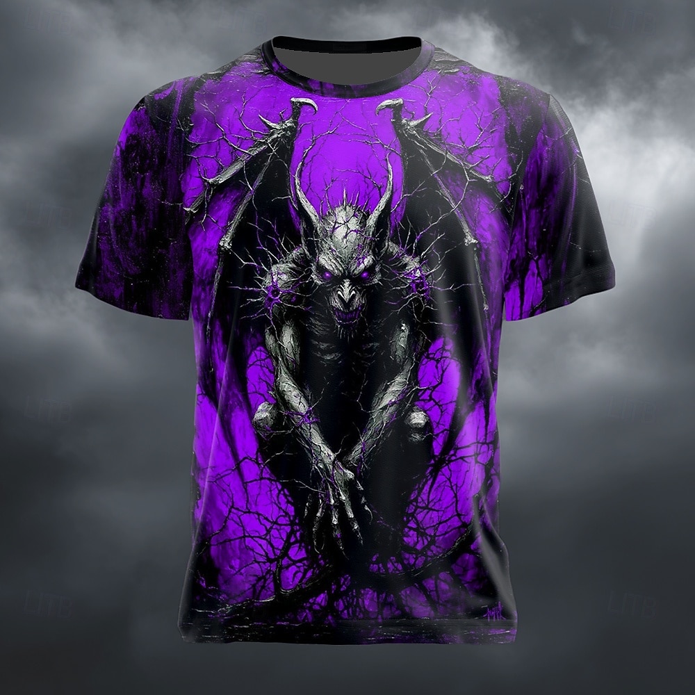 Herre 3D Print 3D Djevel T skjorte Kortermet T skjorte 3D-utskrift Crew-hals Skjorte overdrevet Designer Skummelt Klubb Fest Gate Sjøblå Rød Lilla Sommer Vår Alle årstider Klær S M L XL XXL XXXL 2026 - $22.99 –P5