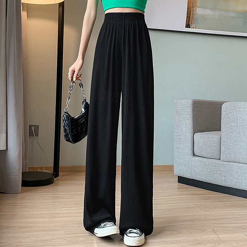 Per donna Gamba larga Pantaloni Pantaloni Palazzo Moda Streetwear Lunghezza intera Vita Alta Semplice Elastico in vita Traspirabilità Confortevole Streetwear Abbigliamento quotidiano Uscire Nero del 2025 a $14.99 –P4