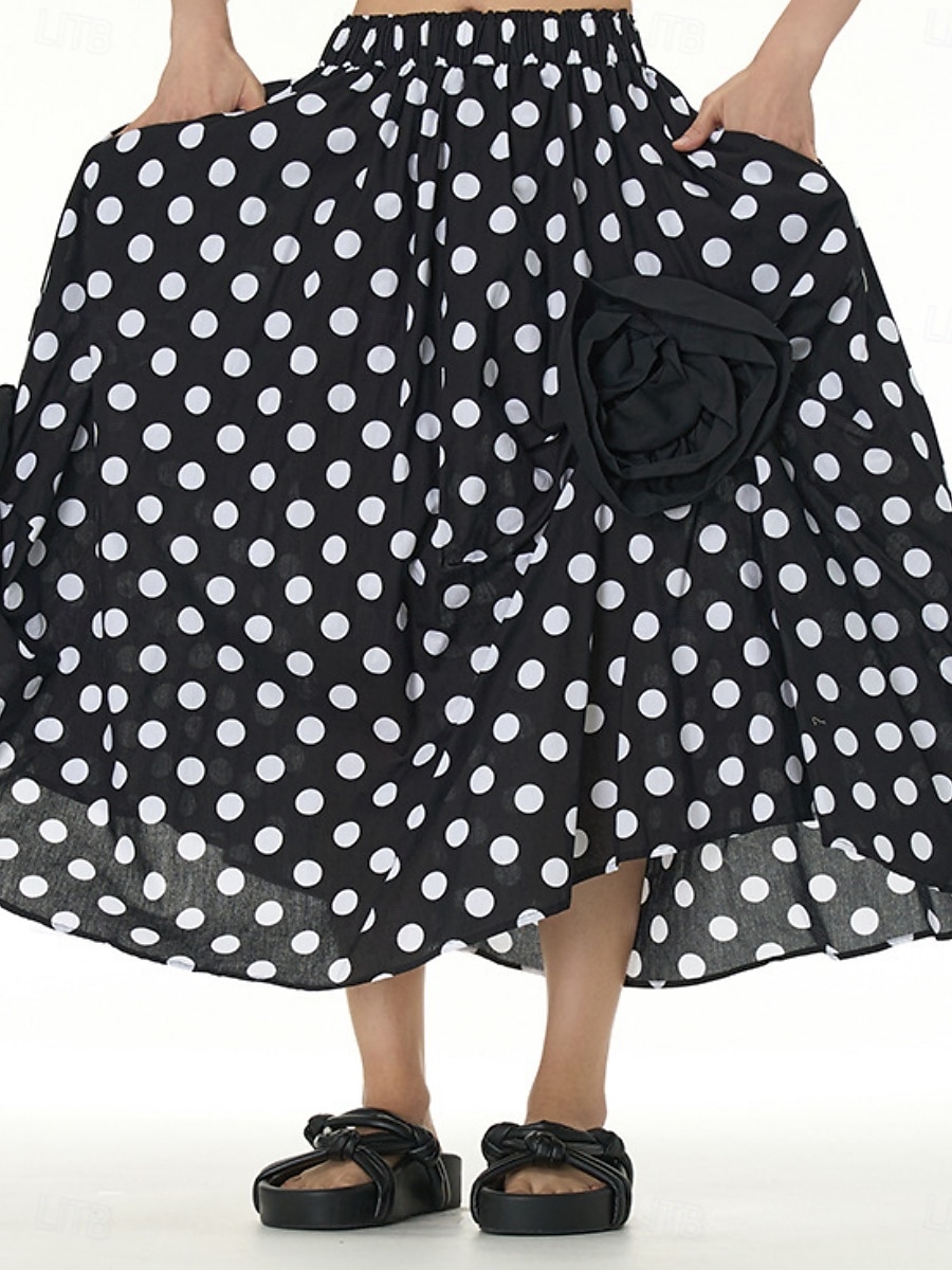 Per donna Gonna Linea A Moda Casual Maxi Vita Alta Gonne A Pois Tasca Elasticizzato Streetwear Quotidiano Bianco e nero Nero / Bianco Nero Bianco Primavera Cotone del 2025 a $57.99 –P1