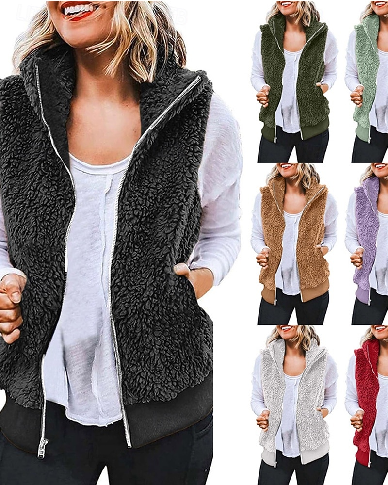 Mujer Chaqueta casual Cómodo Transpirable Cremallera Bolsillo Casual Plano Vacaciones Calle Casual Ropa Cotidiana Cremallera Corto Regular Con Capucha Ajuste regular Sin Mangas Ropa de calle Negro 2025 - $28.99 –P1