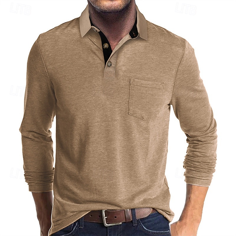 Herren Golfshirt Golf Poloshirts Arbeit Lässig Revers Langarm Basic Modern Einfach Tasche Knöpfe Frühling Herbst Normale Passform Schwarz Weiß Marineblau Dunkelgrün Khaki Armeegrün Golfshirt 2025 - $22.99 –P16